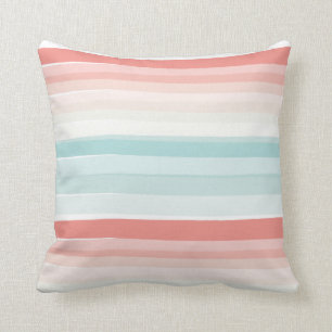 Coussin Bandes estivales en corail et turquoise