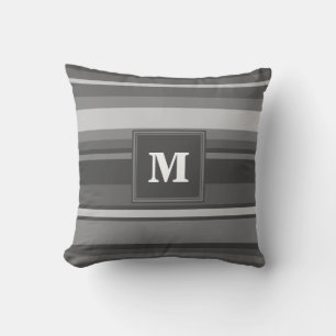 Coussin Bandes gris monogramme