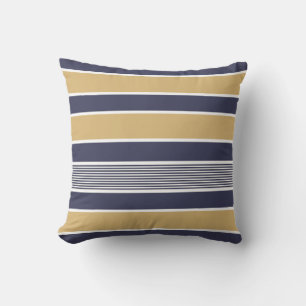 Coussin Bandes horizontales, bleu marine, ocre, blanc