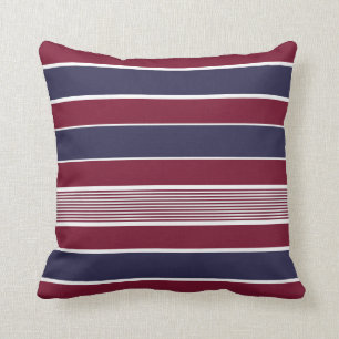Coussin Bandes horizontales, bordeaux, bleu marine, blanc