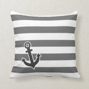 Coussin Bandes horizontales grises dim; Ancre nautique