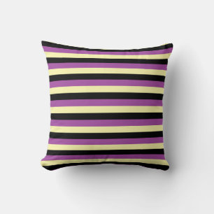 Coussin Bandes jaune pâle, noire et violette