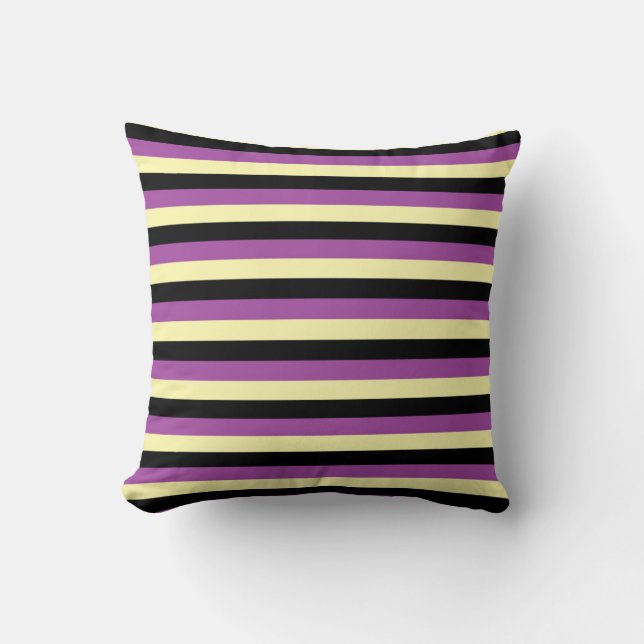 Coussin Bandes jaune pâle, noire et violette (Recto)