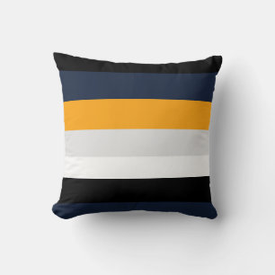 Coussin Bandes jaunes, bleues, blanches et noires