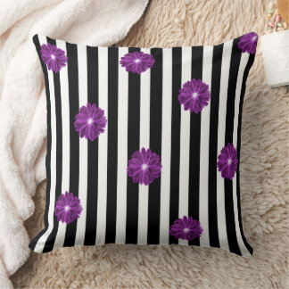 Coussin Bandes noires et blanches Aquarelle à fleurs Xray