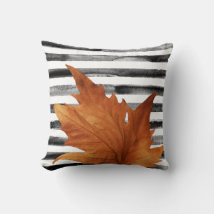 Coussin Bandes noires et blanches Aquarelle Feuille Rustiq