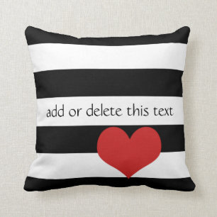 Coussin Bandes noires et blanches avec Coeur rouge