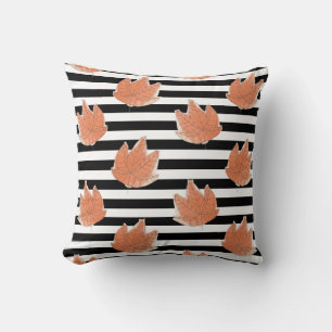 Coussin Bandes noires et blanches avec feuille d'aquarelle