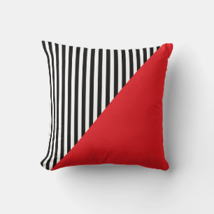 Coussin Bandes noires et blanches et motif rouge diagonale