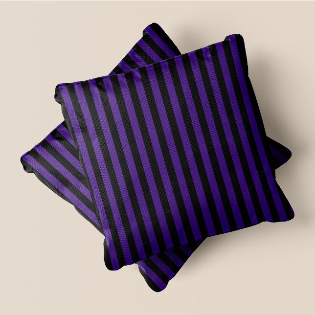 Coussin Bandes noires et violettes (Black & Purple Stripes Throw Pillow)