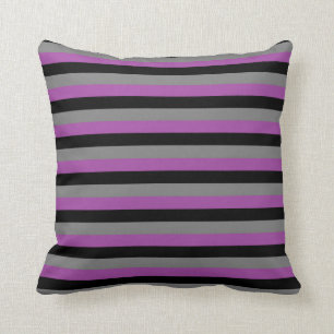 Coussin Bandes noires, grises de charbon de bois et violet