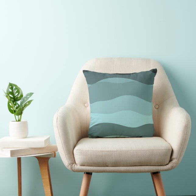 Coussin bandes ondulées bleu à vert (Chaise)