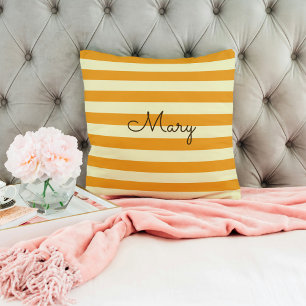 Coussin Bandes orange et crème avec nom