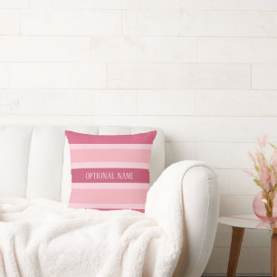 Coussin Bandes roses avec nom facultatif personnalisé