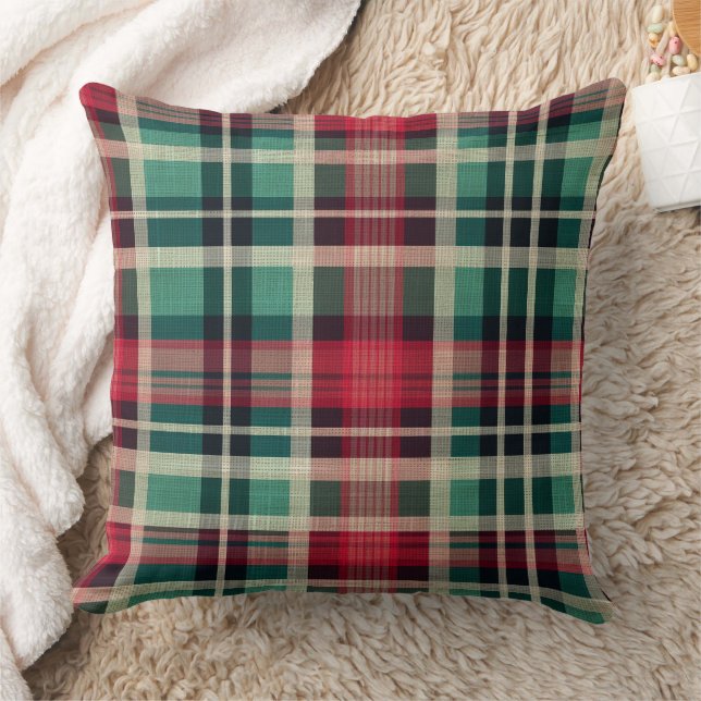 Coussin Bandes rouge vert plaid (Couverture)