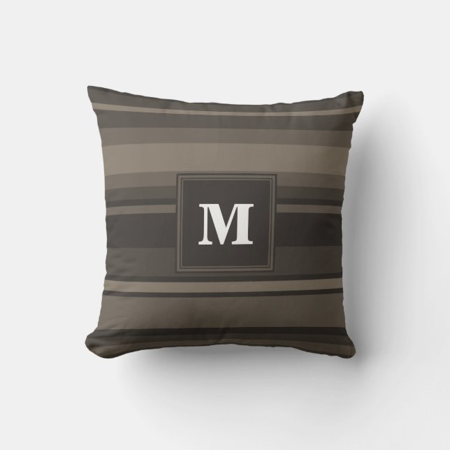 Coussin Bandes taupe monogramme (Recto)