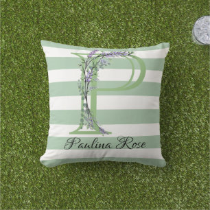 Coussin Bandes vertes doux monogramme lavande verdure