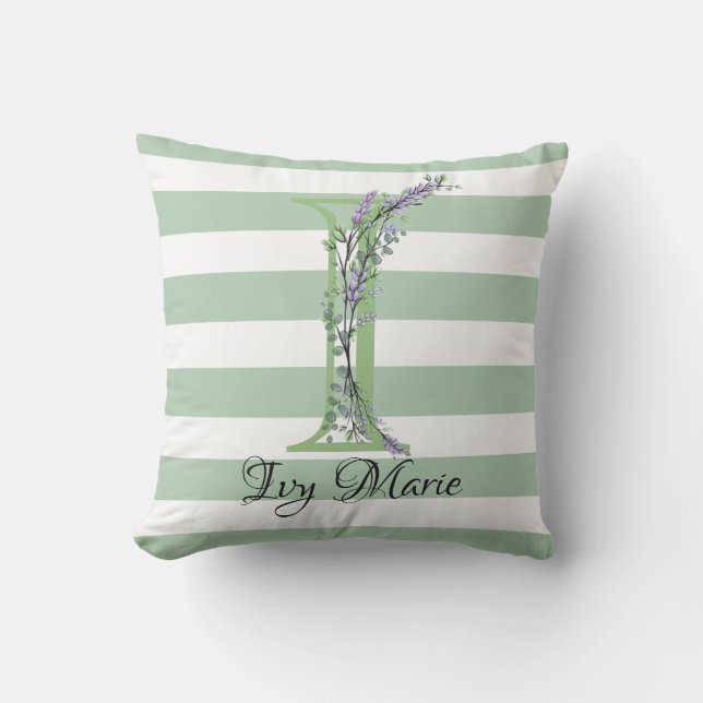 Coussin Bandes vertes doux monogramme lavande verdure (Recto)