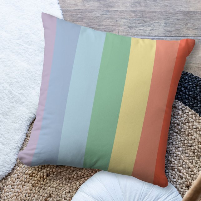 Coussin Bandes verticales Arc-en-ciel Pastel (Pastel Rainbow Vertical Stripes Pillow)