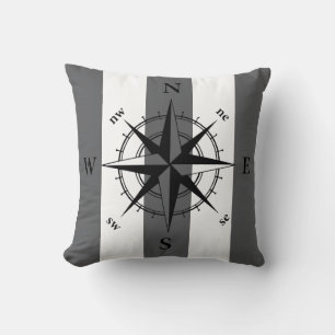 Coussin Bandes verticales blanches en gris boussole marine