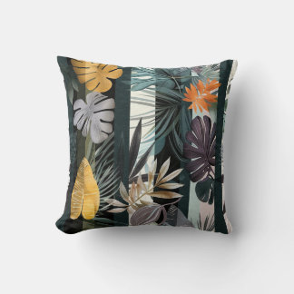 Coussin Bandes verticales monstère Flore exotique feuille