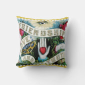 Coussin Bannière Amitié Amour Vérité avec coeurs et mains (Recto)