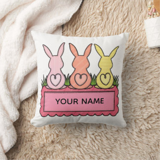 Coussin Bannière personnalisée Trio de lapins de Pâques à