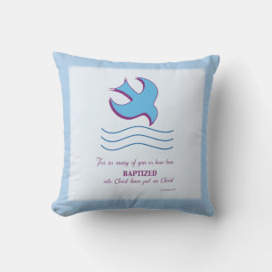Coussin Baptême Adulte Colombe sur Fond Bleu