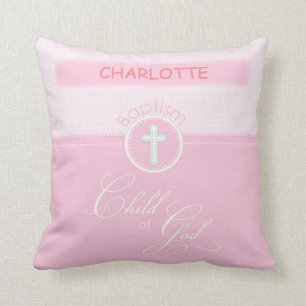 Coussin Baptême de petite fille, Nom personnalisé, Enfan