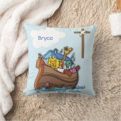 Coussin Baptême personnalisable de bébé Arche de Noé, garç (Couverture)