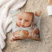 Coussin Baptême Simple Moderne Coeur Photo Bébé (Couverture)