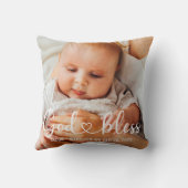Coussin Baptême Simple Moderne Coeur Photo Bébé (Verso)