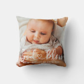 Coussin Baptême Simple Moderne Coeur Photo Bébé (Recto)