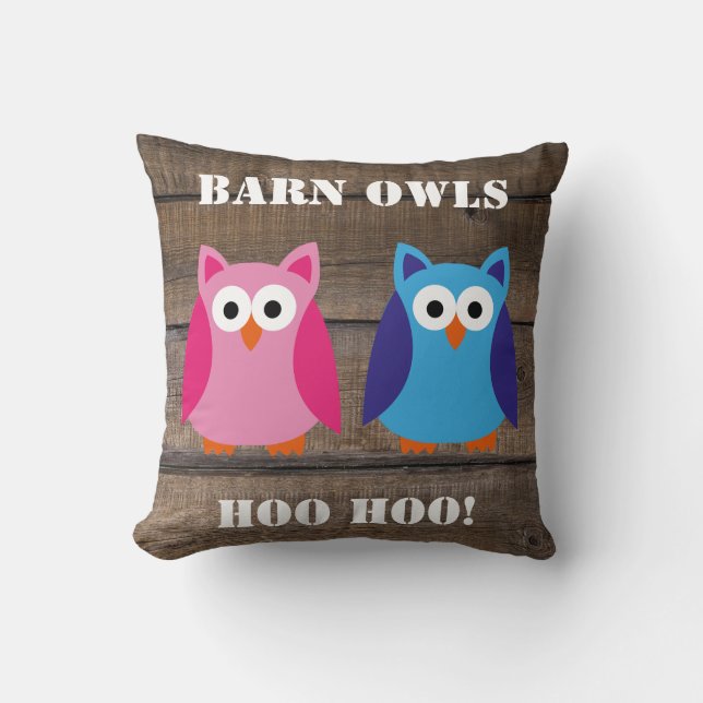 Coussin Barne Owls Rustic Barn Wood (Recto)