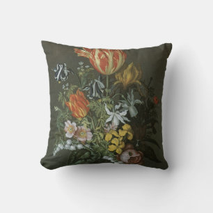 Coussin Baroque antique, nature morte florale Fleurs dans