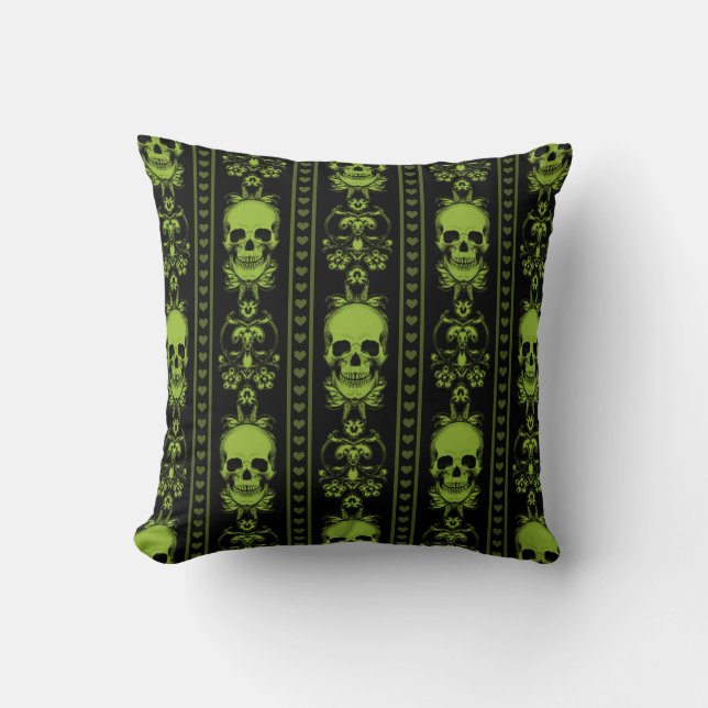 Coussin Baroque Crâne Motif vert (Recto)