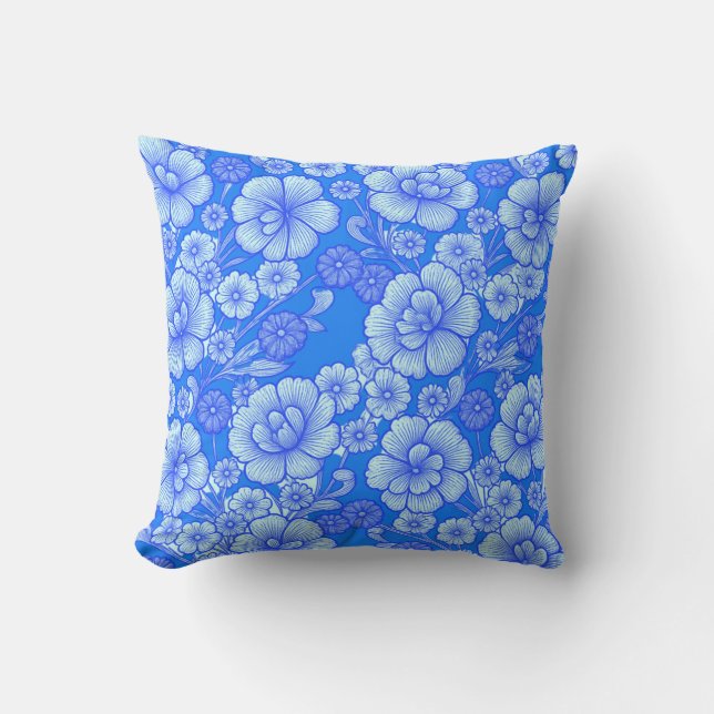 Coussin Baroque Floral Printemps Bleu (Recto)