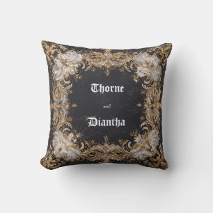Coussin Baroque Or Floral Blanc Marbre Noir Royal