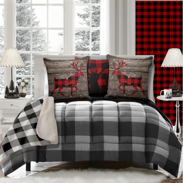 Coussin Barque récupérée Snowy Red Buffalo Plaid Stade (Créateur téléchargé)