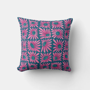 Coussin Barrage floral moderne imprimé rose marguerite