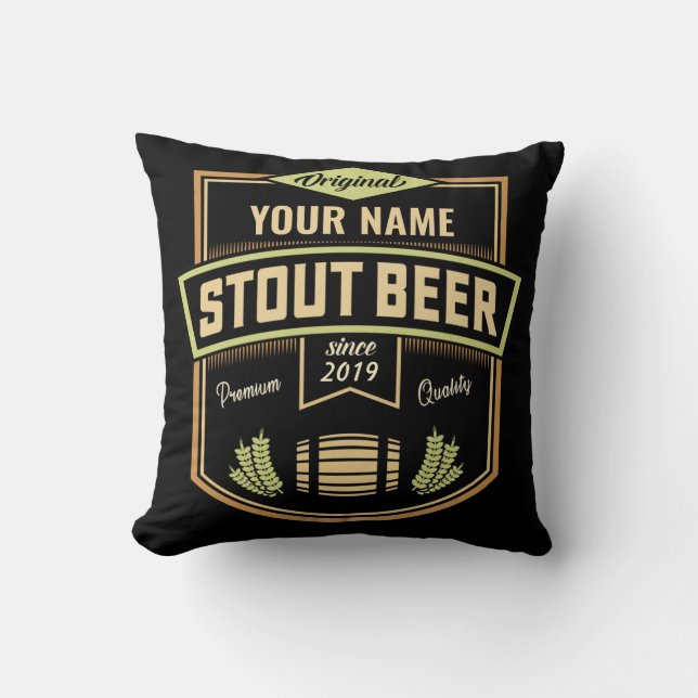 Coussin Barre Étiquette de brassage de bière foncée Stout  (Recto)