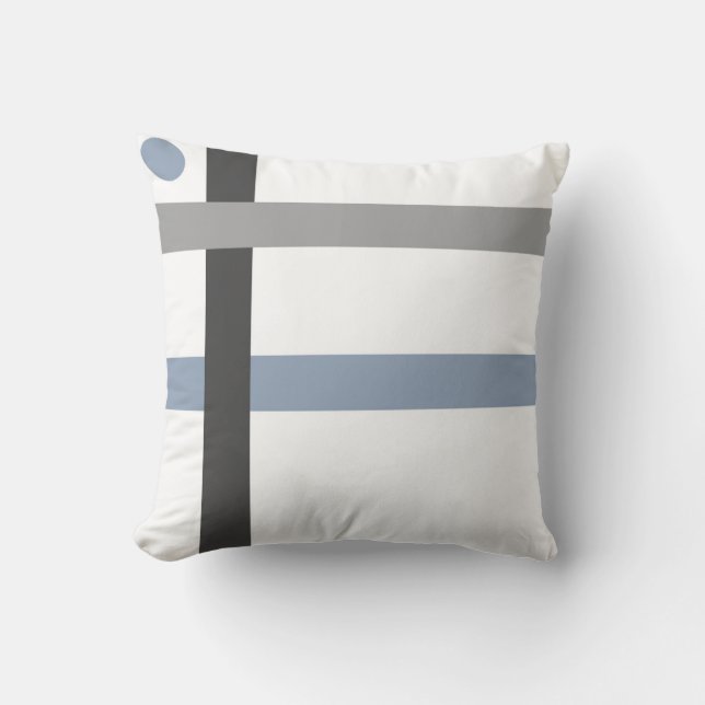 Coussin Barres blanches bleues grises noires géométriques (Recto)