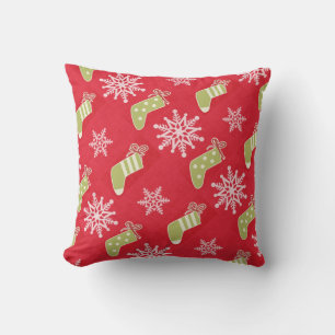 Coussin Bas de Noël verts et flocons rouges