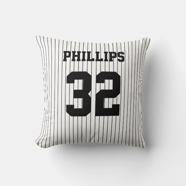 Coussin Base-ball Maillot Noir avec Rayures et Blanc (Recto)