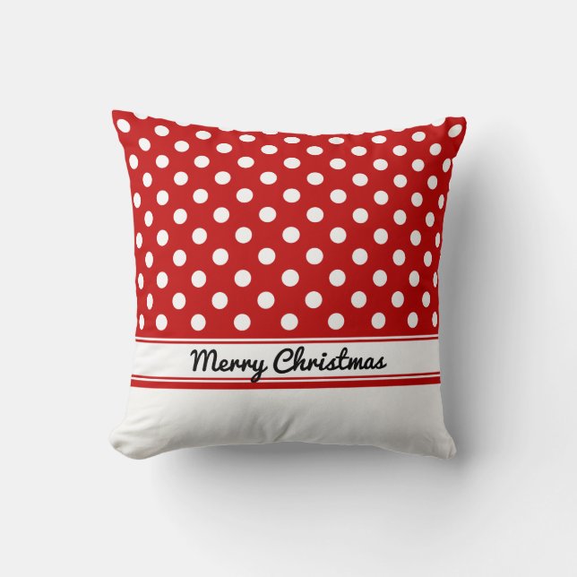 Coussin Base blanche Pois rouge personnalisée Joyeux Noël (Recto)