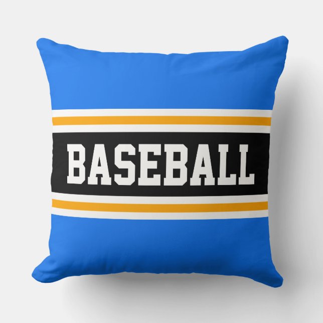 Coussin BASEBALL amusant Bleu clair noir rayures athlétiqu (Recto)