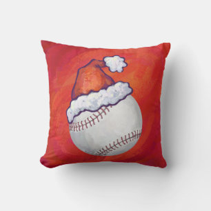 Coussin Baseball avec Santa Hat sur Rouge