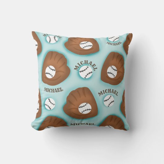 Coussin Baseball Glove Ball & Boy Nom Motif Sport Thème (Recto)