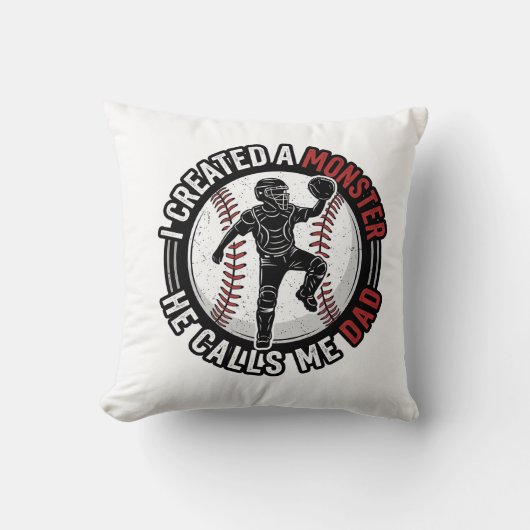 Coussin Baseball Papa Monstre Vintage Catcher Conception d (Recto)