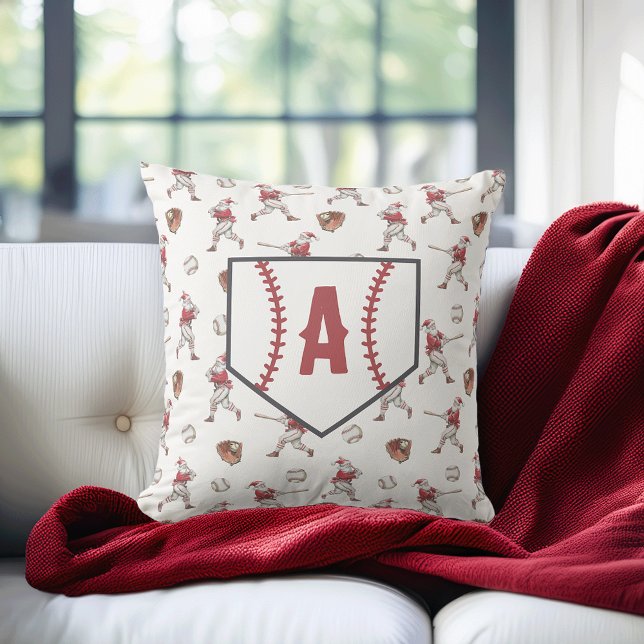 Coussin Baseball Santa Christmas Home Plate Monogram (Créateur téléchargé)